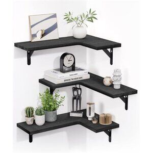 Corner Shelves Wall Mounted Set of 3, Rustic Wood Wall Shelves for Bedroom